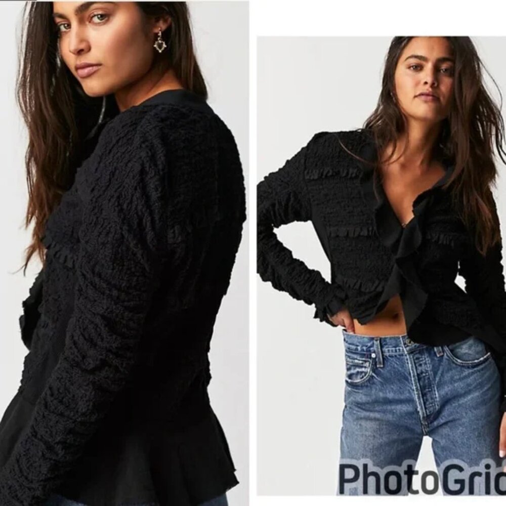 Free People We The Free Demi Vintage-Inspired Ruffle Lace-Adorned Jacket M - Picture 2 of 16